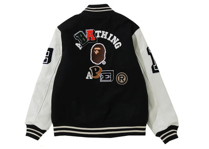 BAPE Crazy Patch Varsity Jacket Black