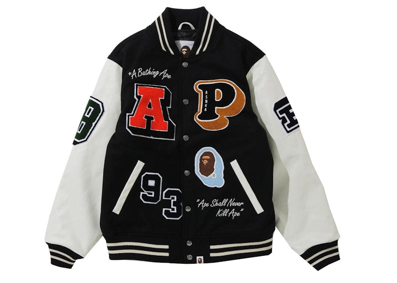 BAPE Crazy Patch Varsity Jacket Black
