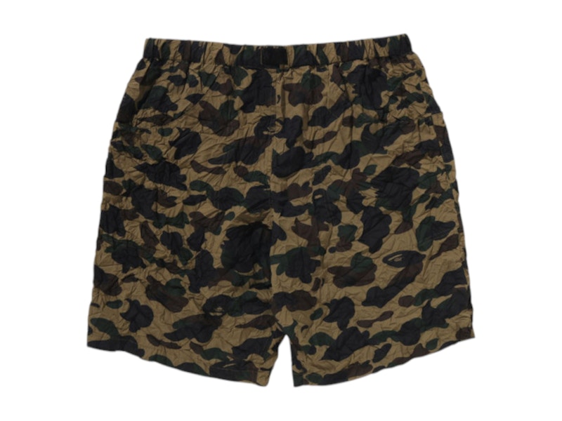 BAPE Crinkle Effect 1st Camo Regular Fit Climbing Shorts Green