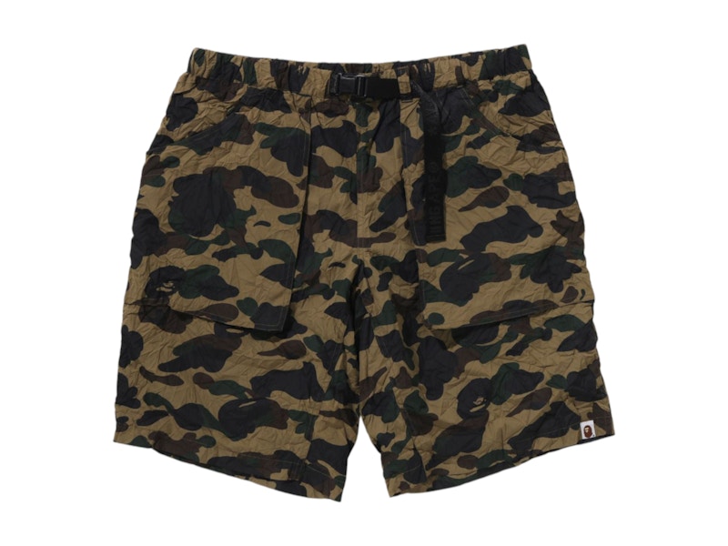 BAPE Crinkle Effect 1st Camo Regular Fit Climbing Shorts Green