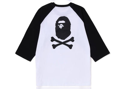BAPE Crossbone Emblem Raglan 3/4 Sleeve Tee White Black