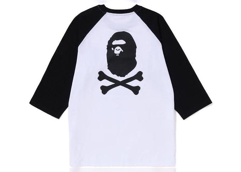 BAPE Crossbone Emblem Raglan 3/4 Sleeve Tee White Black
