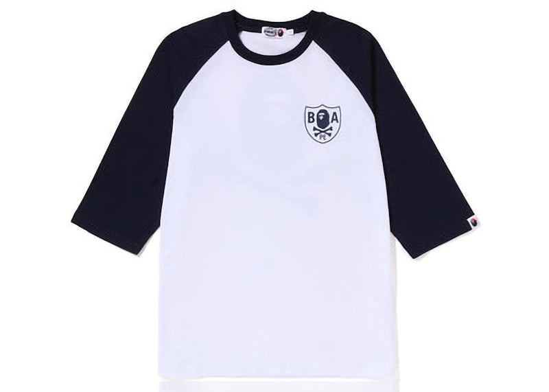 BAPE Crossbone Emblem Raglan 3/4 Sleeve Tee White Navy
