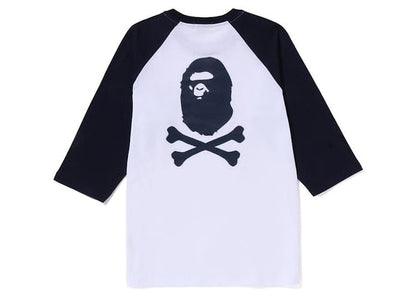 BAPE Crossbone Emblem Raglan 3/4 Sleeve Tee White Navy