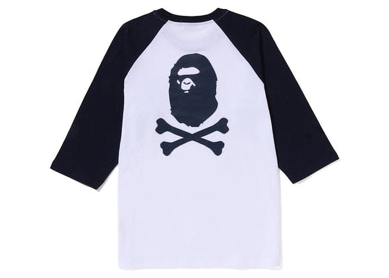 BAPE Crossbone Emblem Raglan 3/4 Sleeve Tee White Navy