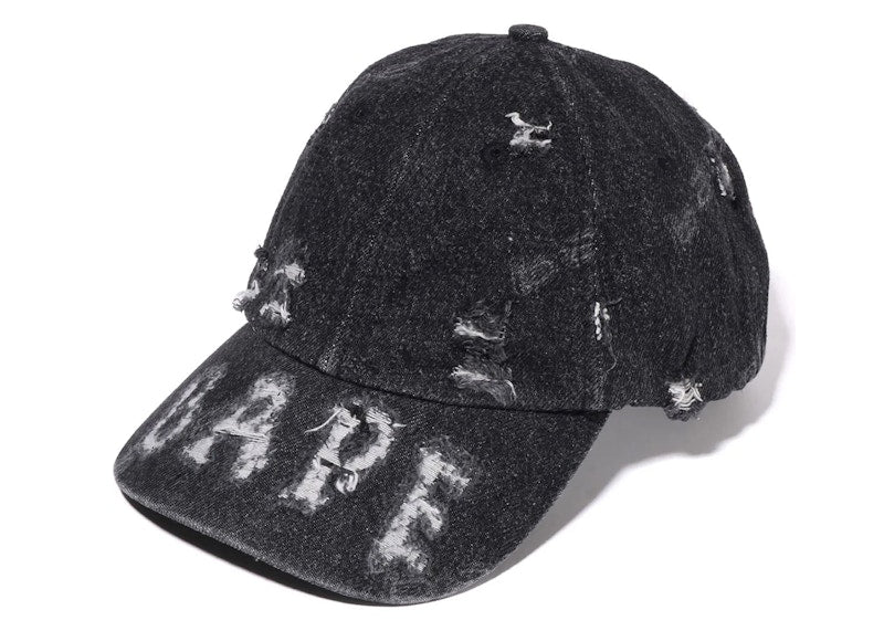 BAPE Denim Distressed Logo Cap Black