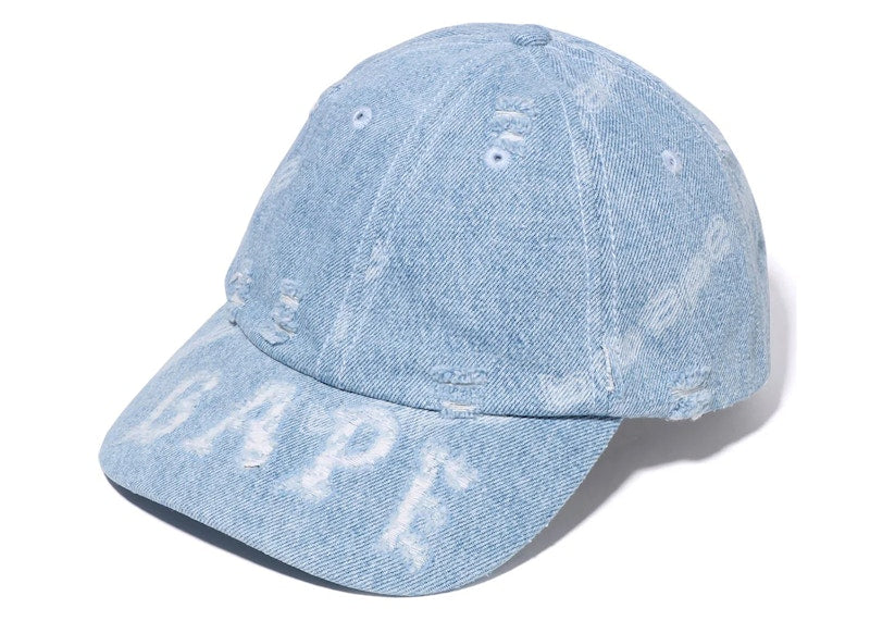 BAPE Denim Distressed Logo Cap Light Indigo