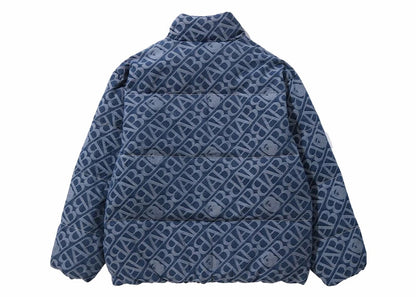 BAPE Denim Monogram Puffer Down Jacket Blue
