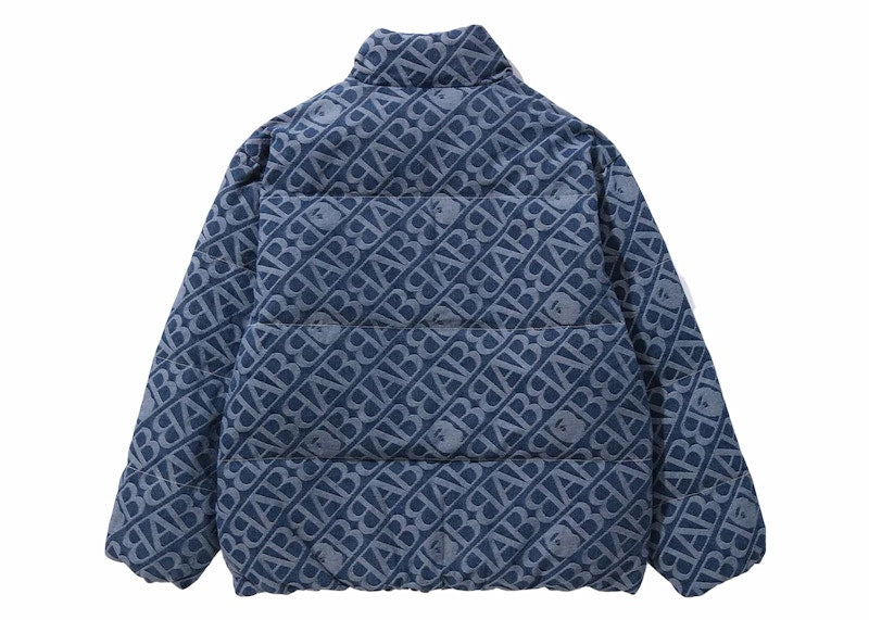 BAPE Denim Monogram Puffer Down Jacket Blue