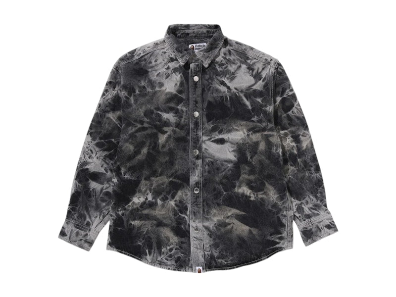 BAPE Destoryed Bleach Bathing Ape Logo L/S Shirt Black