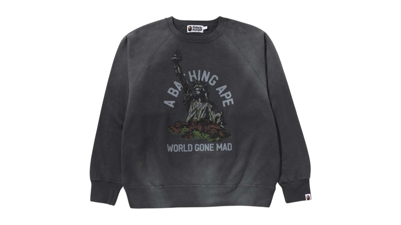 BAPE Destroy Washed Effect Relaxed Fit Crewneck Sweatshirt Black