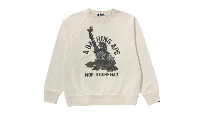 BAPE Destroy Washed Effect Relaxed Fit Crewneck Sweatshirt Ivory
