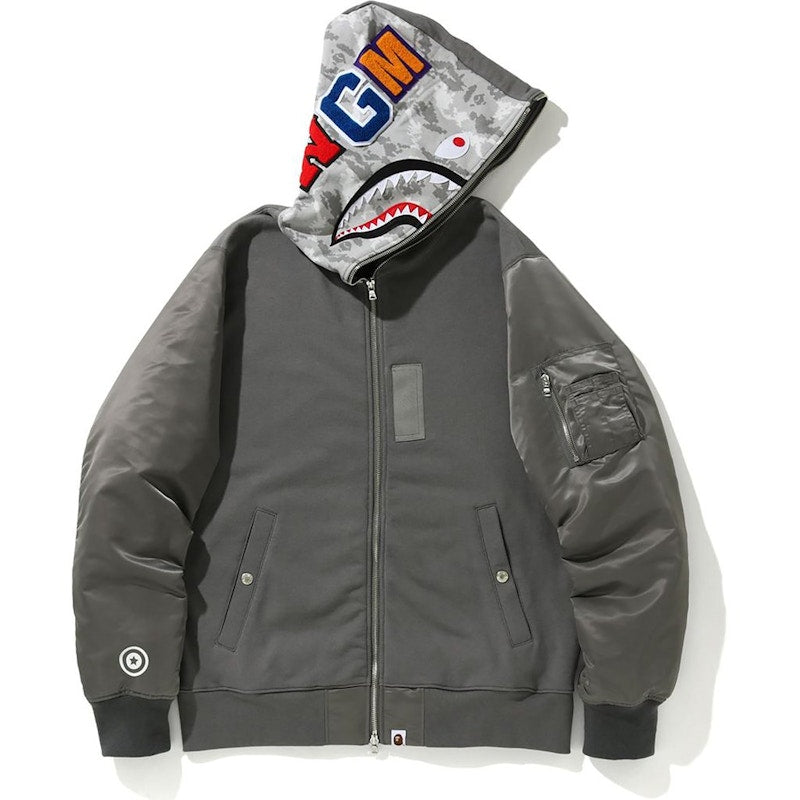 BAPE Digital Camo Military Shark Full Zip Hoodie Gray