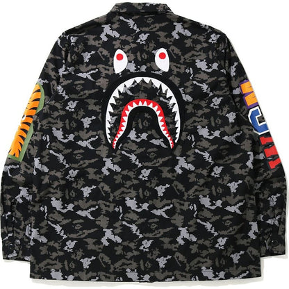 BAPE Digital Camo Shark Military Relaxed Shirt Black