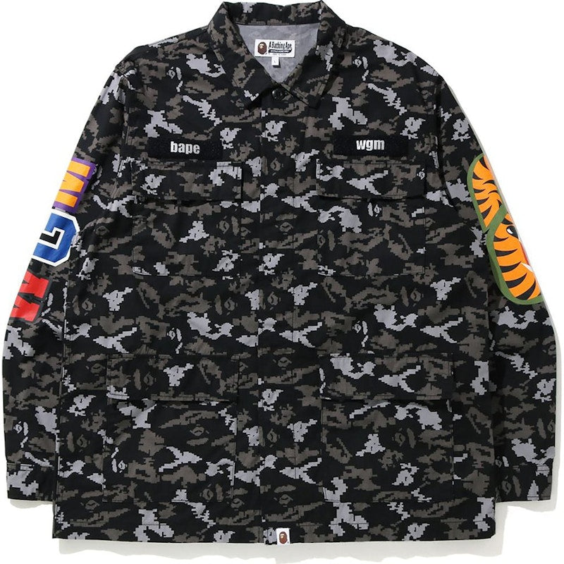 BAPE Digital Camo Shark Military Relaxed Shirt Black