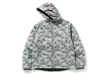 BAPE Digital Camo Shark Padded Hoodie Jacket Gray