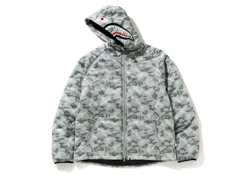 BAPE Digital Camo Shark Padded Hoodie Jacket Gray
