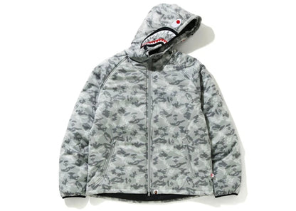 BAPE Digital Camo Shark Padded Hoodie Jacket Gray