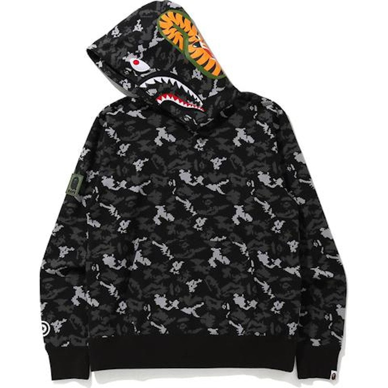 BAPE Digital Camo Shark Wide Pullover Hoodie Black