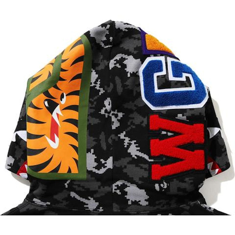 BAPE Digital Camo Shark Wide Pullover Hoodie Black