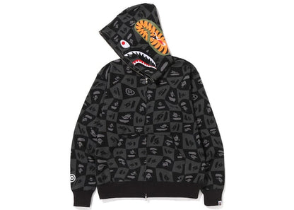 BAPE Distortion Shark Relaxed Fit Full Zip Hoodie Black