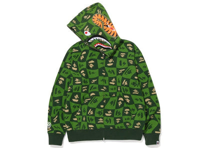 BAPE Distortion Shark Relaxed Fit Full Zip Hoodie Green