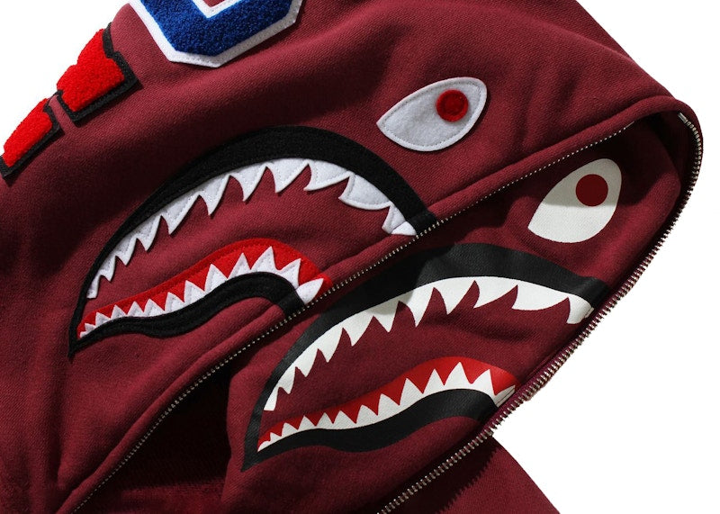 BAPE Double Side Shark Full Zip Hoodie (FW21) Burgundy