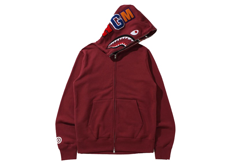 BAPE Double Side Shark Full Zip Hoodie (FW21) Burgundy