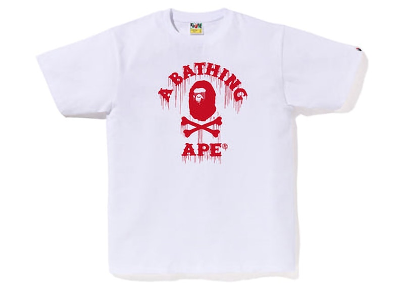 BAPE Drip Ape Crossbone College Tee White Red