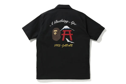 BAPE Embroidery Open Collar Shirt Black