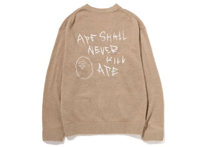 BAPE Embroidery Shaggy Knit Cardigan Beige