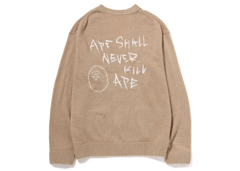BAPE Embroidery Shaggy Knit Cardigan Beige