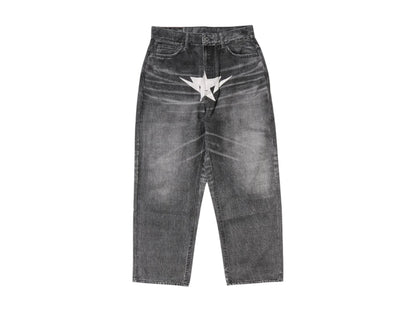 BAPE Fake Print Sta Loose Fit Denim Pants Black