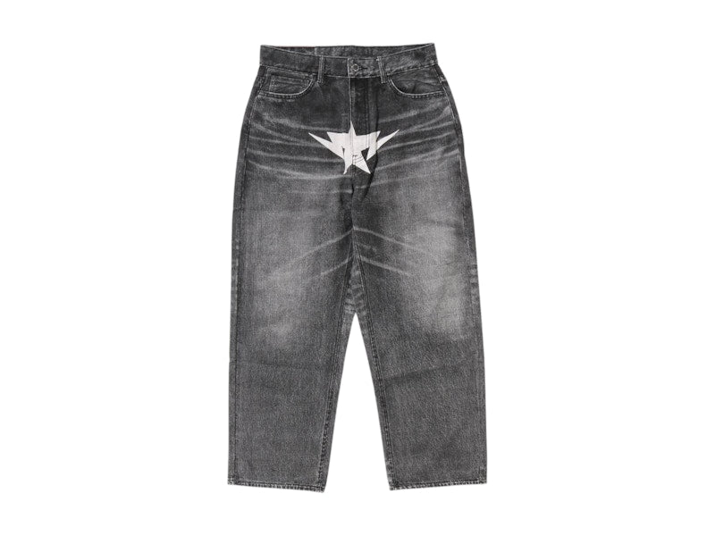BAPE Fake Print Sta Loose Fit Denim Pants Black