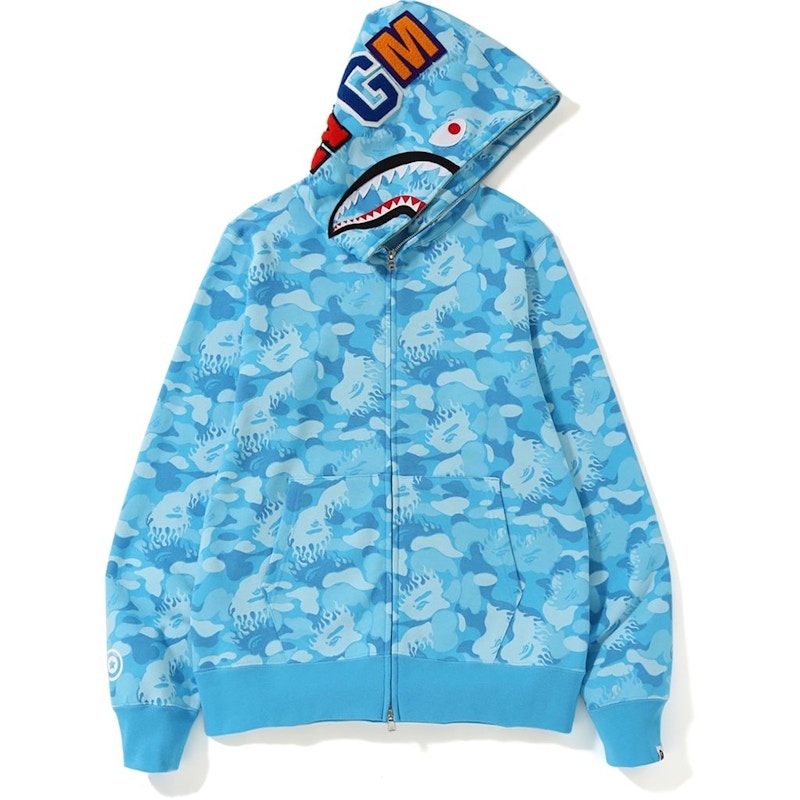 BAPE Fire Camo Shark Full Zip Hoodie Blue
