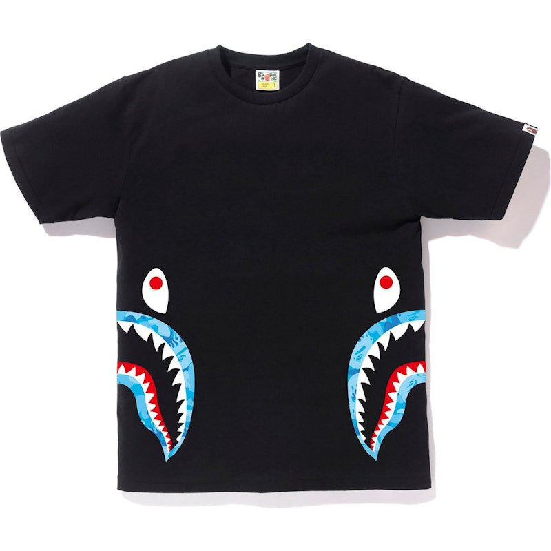 BAPE Fire Camo Side Shark Tee Black/Blue