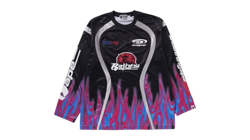 BAPE Flame Pattern Multilogo Relaxed Fit Football Jersey Black