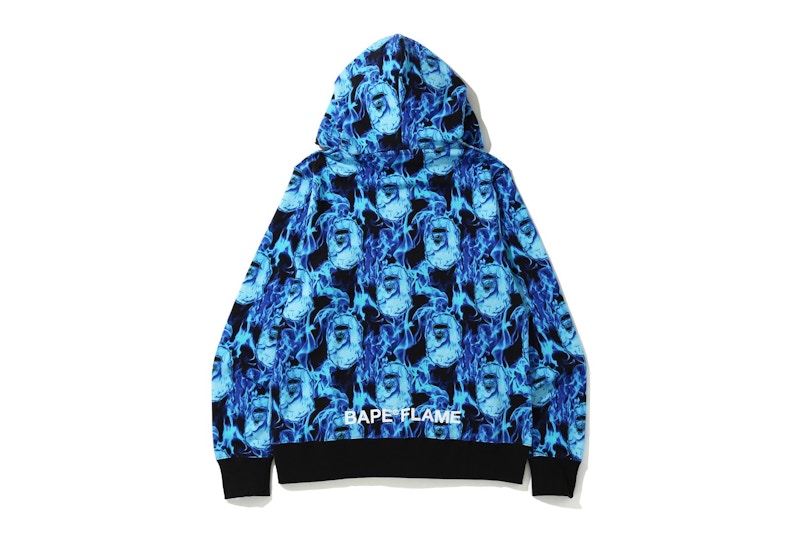 BAPE Flame Wide Full Zip Hoodie Blue