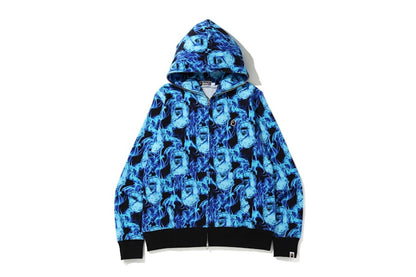 BAPE Flame Wide Full Zip Hoodie Blue
