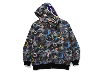 BAPE Floral Camo Shark Relaxed Fit Full Zip Hoodie Black