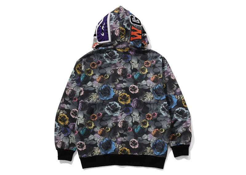 BAPE Floral Camo Shark Relaxed Fit Full Zip Hoodie Black