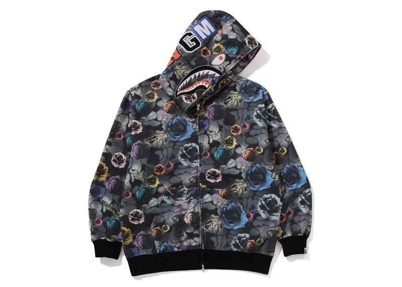 BAPE Floral Camo Shark Relaxed Fit Full Zip Hoodie Black