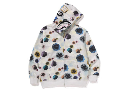 BAPE Floral Camo Shark Relaxed Fit Full Zip Hoodie Ivory