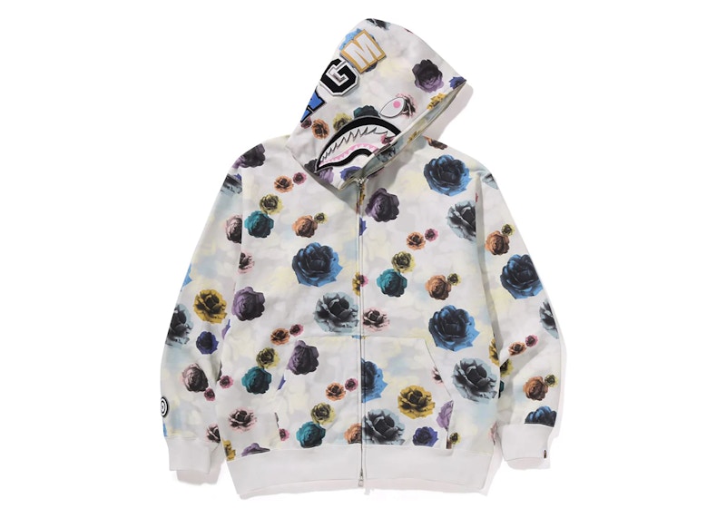 BAPE Floral Camo Shark Relaxed Fit Full Zip Hoodie Ivory