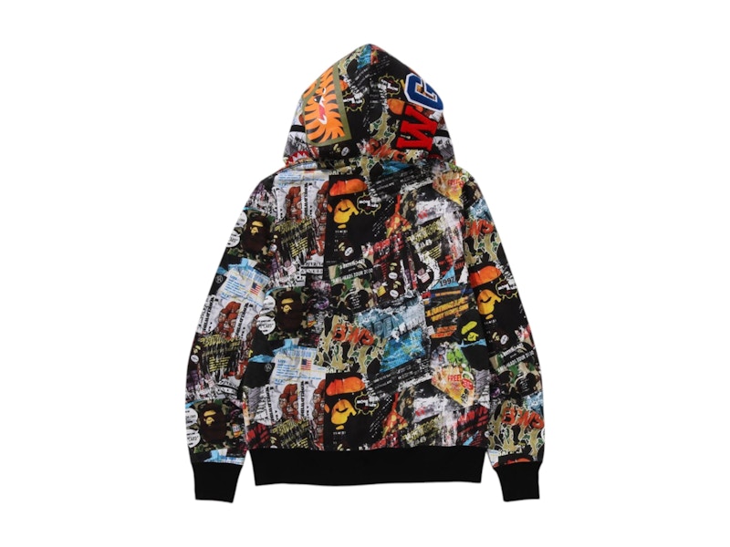 BAPE Flyer Pattern Shark Full Zip Hoodie Multicolor