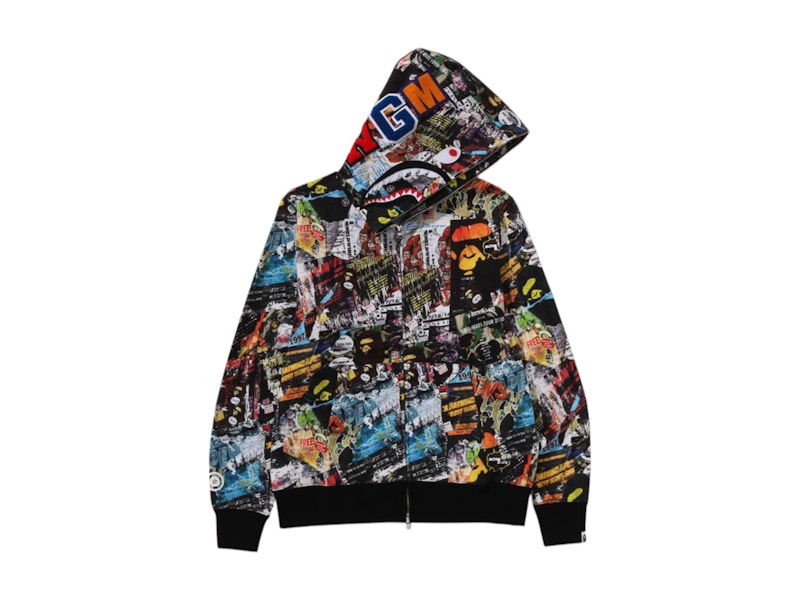 BAPE Flyer Pattern Shark Full Zip Hoodie Multicolor