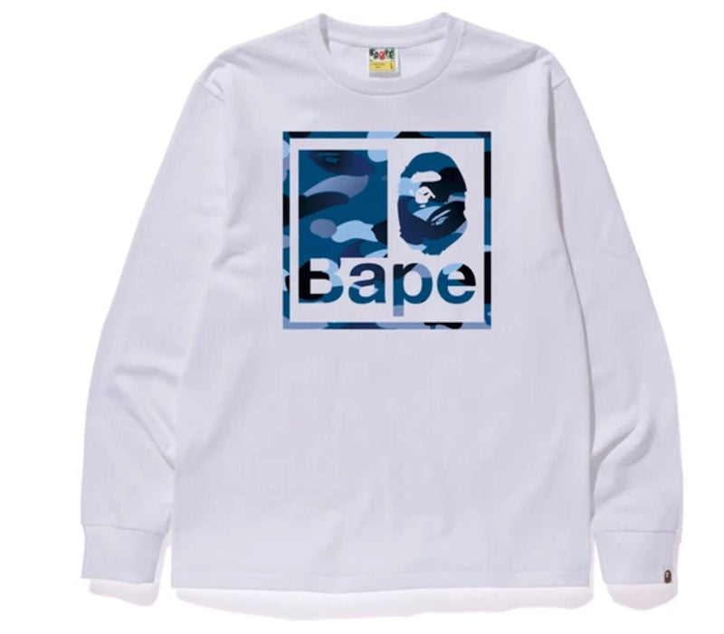 BAPE Gradation Camo Quadrangle L/S Tee White/Blue