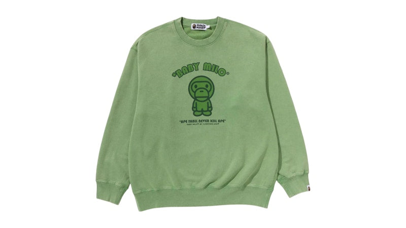 BAPE Garment Dye Baby Milo Relaxed Fit Crewneck Sweatshirt Green