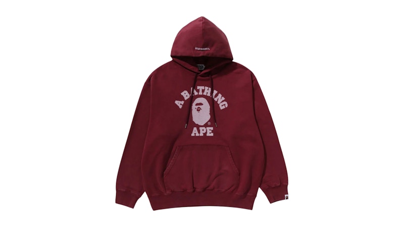 BAPE Garment Dye College Pullover Hoodie Burgundy