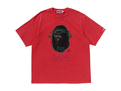 BAPE Garment Dye Rhinestone Ape Head Relaxed Fit Tee Red